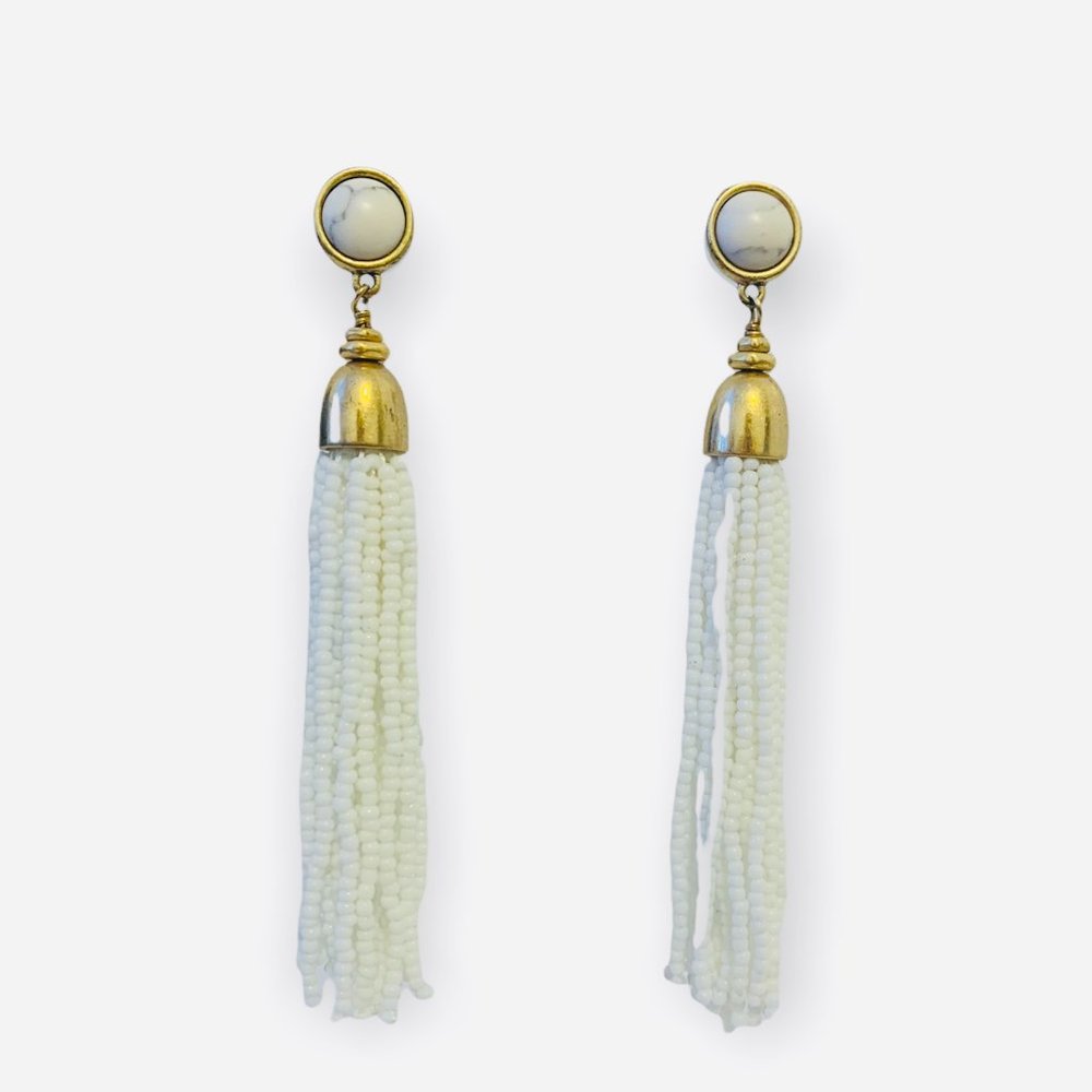 Vintage White + Gold Beaded Earrings